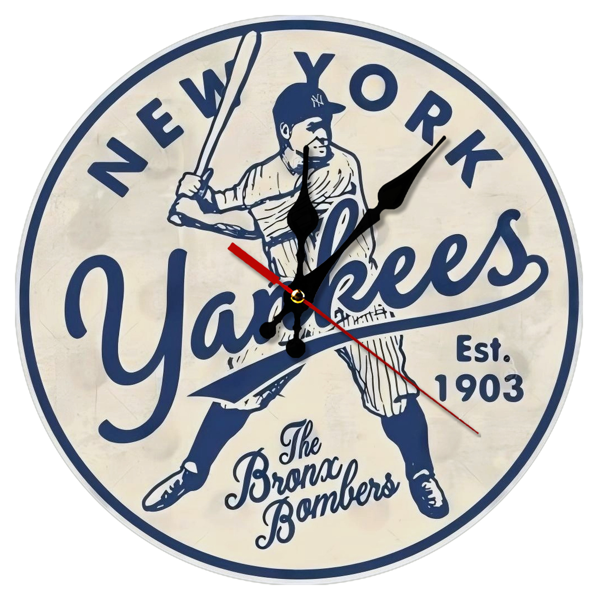 New York Yankees The Bronx Bombers Estd 1903 Silent Round Wall Clock – Modern & Stylish DIY Design, Durable Wood Construction, Easy To Install – Perfect For Office, Bedroom, Living Room, And More